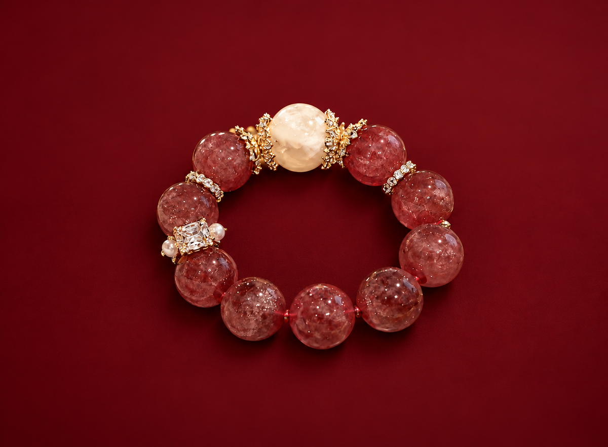 Strawberry Quartz Pet Collar & Matching Bracelet – Crimson Whispers